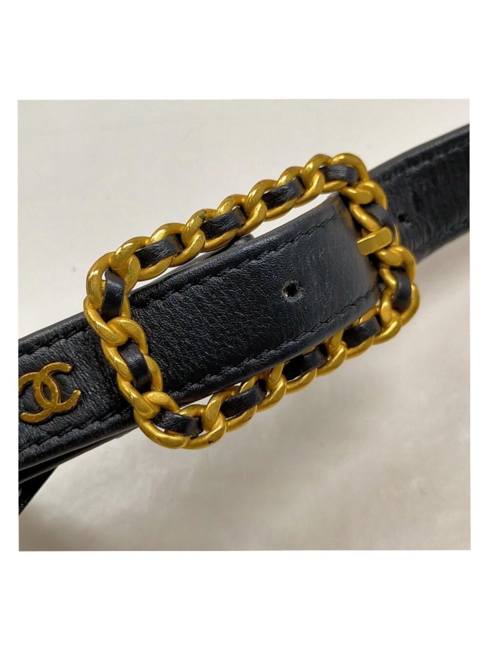 Authentic Chanel Chain Belt Black Leather Gold CC Logo Waist Belt Vintage Luxury - Picture 5 of 10